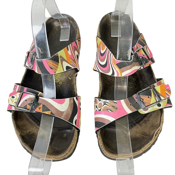 PAPILLIO BIRKENSTOCK Arizona Print Genuine Leather Slides Sandals Slip On sz 6 - Picture 3 of 16